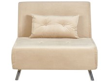 Canapé Convertible 1 Place en Velours Beige Rembourrage en Mousse Clic-clac Farr