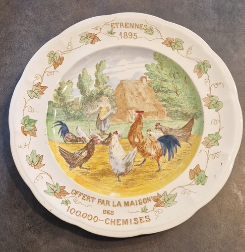 Assiette ancienne 1895 poules - assiette,
