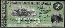 May 1, 1860 Macon GA Manufacturers Bank Georgia $2 Dollar Obsolete Banknote