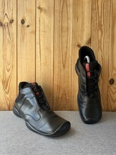 Prada Archive FW 1997 Unisex Red Tag Shoes Sneakers Black Leather Size 39 US 9