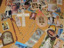 Religious Object Lot Cross Reliquary Scissor Rosary Virgin and Child Angel