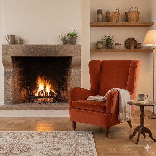 Fauteuil vintage bois tissu - fauteuil,
