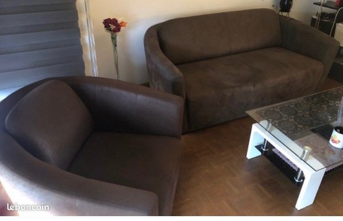 Canape club cuir daim marron - cuir,