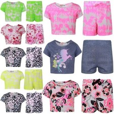 Ensemble D'Été Fille Enfant Top Court Et Shorts Floral Tie-Dye Léopard Licorne