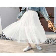 Elastic Waist Mesh Tulle Long Dress Girls Skirts Elegant Sweet  Style