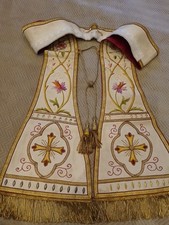 Ancienne ETÔLE/Blanche/Brodée Soie Croix Fleurs/debut XXÈME/NO CHASUBLE/NO AUBE