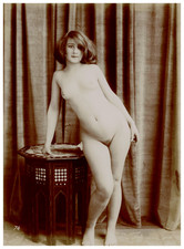 France, Nu Féminin au Guéridon Maure vintage albumen print Tirage albuminé  