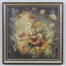 Toile Peinte XVIII ème, Bouquet De Fleurs Dans Un Cartouche, Haut De Trumeau