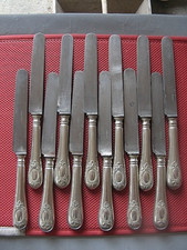 ++"530.18" 12 knives silver metal handles blades steel goldsmith christofle