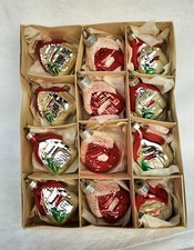 Anciennes Décorations Noël. Boules Verre Soufflé Églomisé. Vintage. Maison Sapin