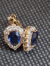 Ancienne Paire De Boucle D’oreille Clous En Plaqué Or  Pierre Bleue Et Zircon