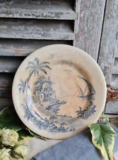 RARE ANCIENNE ASSIETTE PLATE TERRE DE FER GIEN MEDAILLE D'OR VUE D'ORIENT