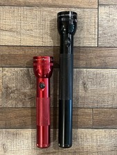 Vintage Mag-Lite 4 D Cell And 2 D Flashlights Black & Red Nice! LED Upgrade
