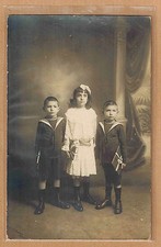 Vintage Photo Card RPPC Kids Brother Sister Twins Fashion Fashion pz0393