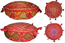 Cushion cover ottoman floor seat cover Embroider banjara mirror work decorative