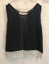 Blouse noire voile non doublé et dentelles T38 (2203187) 