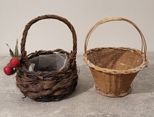 lot de 2 Paniers en Osier Anciens   Forme Arrondie Décoration Vintage 