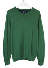 Pull Tommy Hilfiger Pour Homme Taille M Col En V Vert Logo Tricot Serré