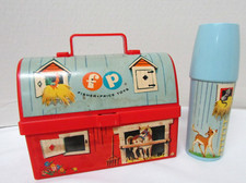 Vintage 1962 Fisher Price Mini Toy Farm Barn Lunch Box Kit & Silo Thermos 549