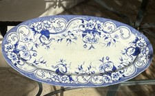 GRAND PLAT A POISSON EN FAIENCE DE CREIL ET MONTEREAU SERVICE FLORA