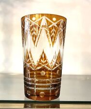 14.5cm Bohemian or Val Saint Lambert Orange Lined Cut Crystal Vase VSL
