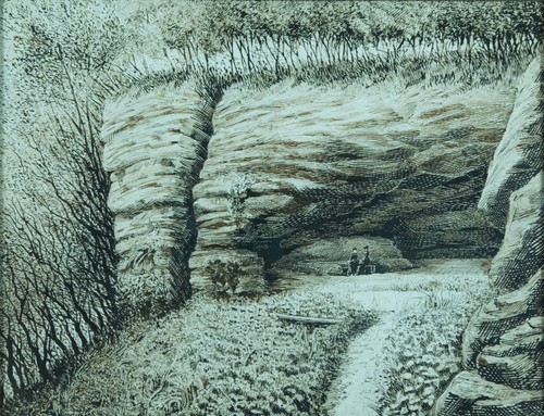 Tableau ancien dessin - , paysage