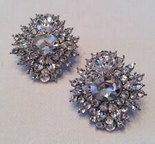 Vintage Signed MONET Jewelry Earrings Silver Rhodium Plated Swarovski Crystal