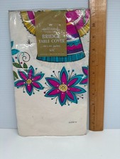 Vtg Hallmark Paper Bridge Table Cloth - Blue & Purple Flowers - 44x44 - 65XTA2-5
