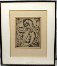 ANTIQUE S/N NICO EEKMAN WOODCUT ENGRAVING CUBIST ART DECO STYLE THE VEIL (85689)