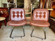 PAIRE DE FAUTEUILS DESIGN VINTAGE ITALIE ANNÉES 70 CUIR ROUGE