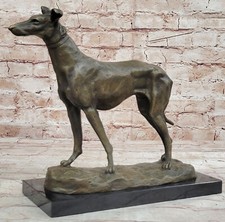 Vintage Art Deco Lévrier Whippet Bronze Bureau Sculpture / Chien Statue