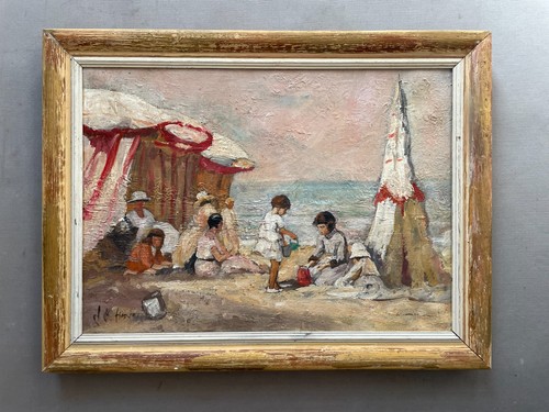 Plage animée huile sur - animée,,