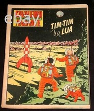 OLD HERGÉ TINTIN COVER 1954 PORTUGAL EDITION ROCKET. Moon Lune book BD magazine