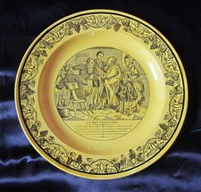 Montereau. Le bon vieilard fine yellow background earthenware plate, 19th century