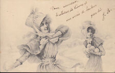 A02184+ + postcard VIENNESE WOMEN WITH SNOWBALLS