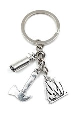 Extincteur D'Incendie Hache Feu Triple Porte-Clés Argent Métal