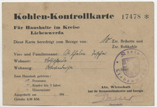 45/420 Charbon Kontrollkarte Liebenwerda Dolsthaida 1946 - Référence 10 Ztr.