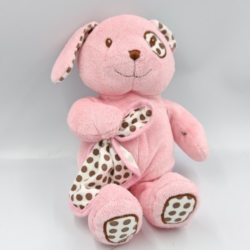 Doudou chien rose blanc pois