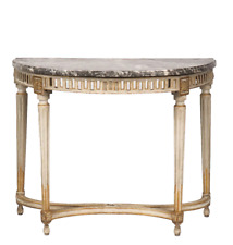 Antique Louis XVI Vintage Console Table Carved Wood Lacquered Grey Marble