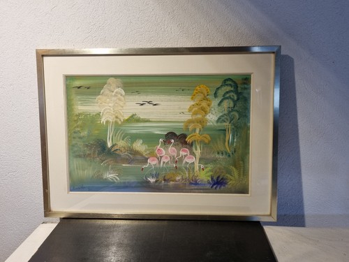 Tableau signé flamant rose - signé,