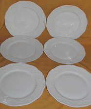 Set of 6 White Porcelain Flat Plates Decorated Pont Aux Choux Relief