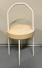 Vintage IKEA BURVIK Modern Side Table w/Handle White/Birch 15" Rond