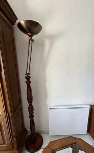 Lampadaire marron métal bois - lampadaire,