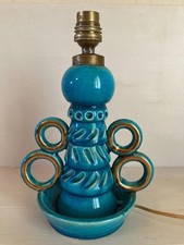 Accolay Blue Gold Ceramic Ring Ring Lamp Stand 1950s