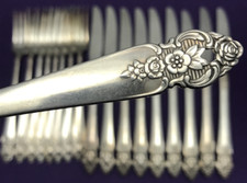 18 Pc 1951 DISTINCTION Silverplate 9 GRILL VIANDE FORKS & 9 KNIVES  by Prestige