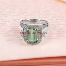 Vert Naturel Gemme Améthyste Avec 925 Bague en Argent pour Homme #5045