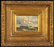 TROIS MATS signé T.B. mer marine bateau peinture voilier tableau BRETAGNE