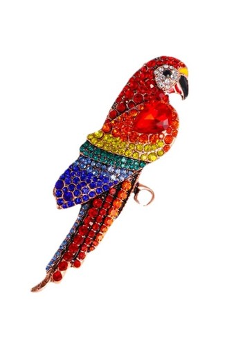 Broche perroquet strass - perroquet, 9cm