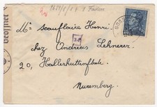 1940 Nov 19th Censor Cover. Gosselies to Nuremberg, Germany.