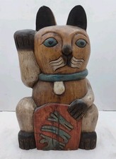 Grand Chat En Bois Maneki Neko